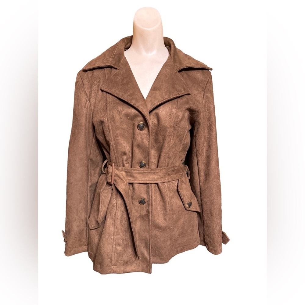 ARMANI COLLEZIONI Brown Suede Calf Leather Jacket Coat Size Small Made In Italy